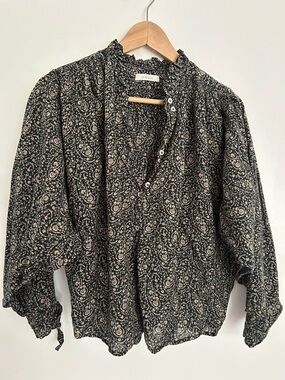 Doen Dark Green Paisley Button-Front Women's Blouse